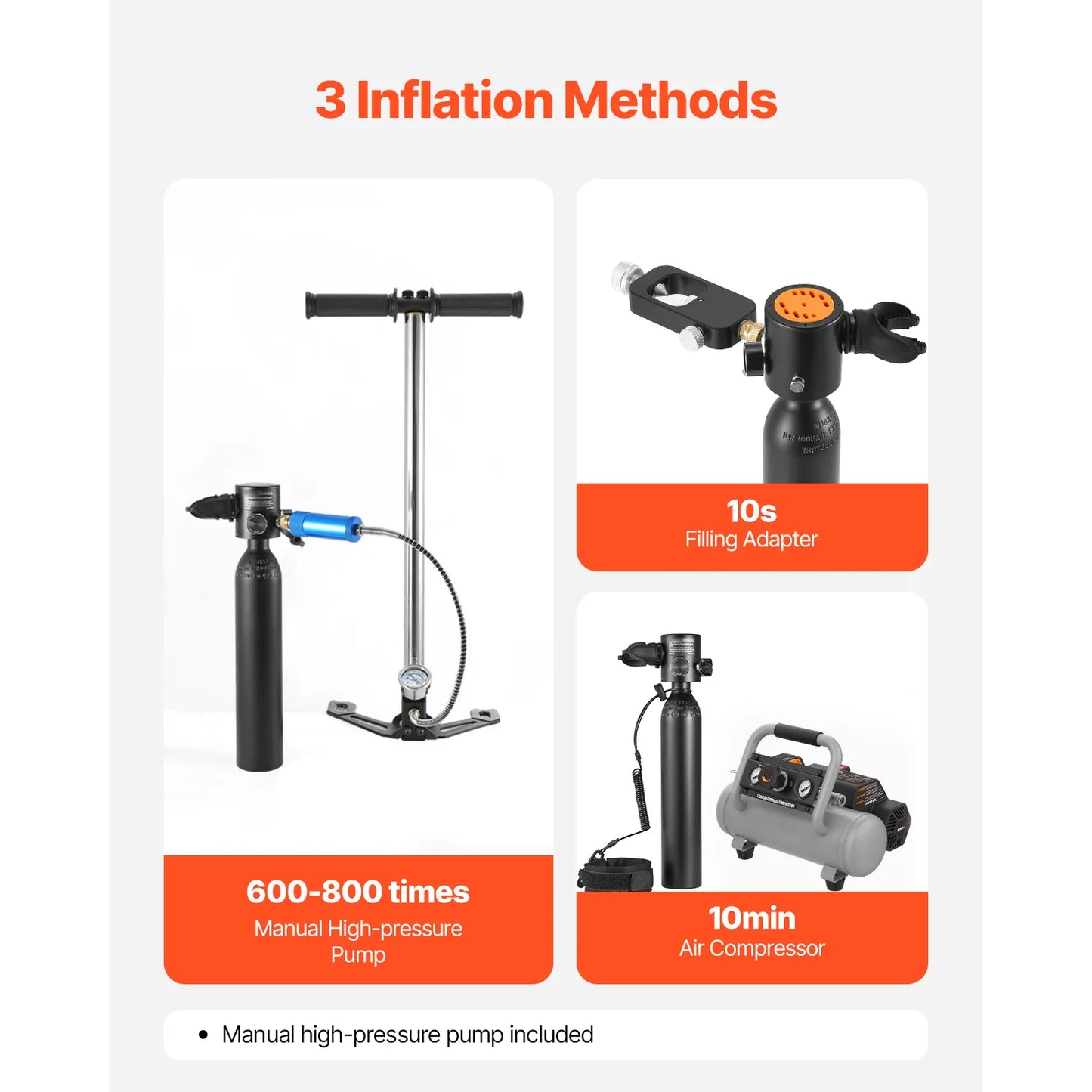 SucceBuy Scuba Tank 0.5 L Portable Diving Tank Diving Oxygen Cylinder Support 5-10 Minutes Underwater Breathing 98.43 ft Depth