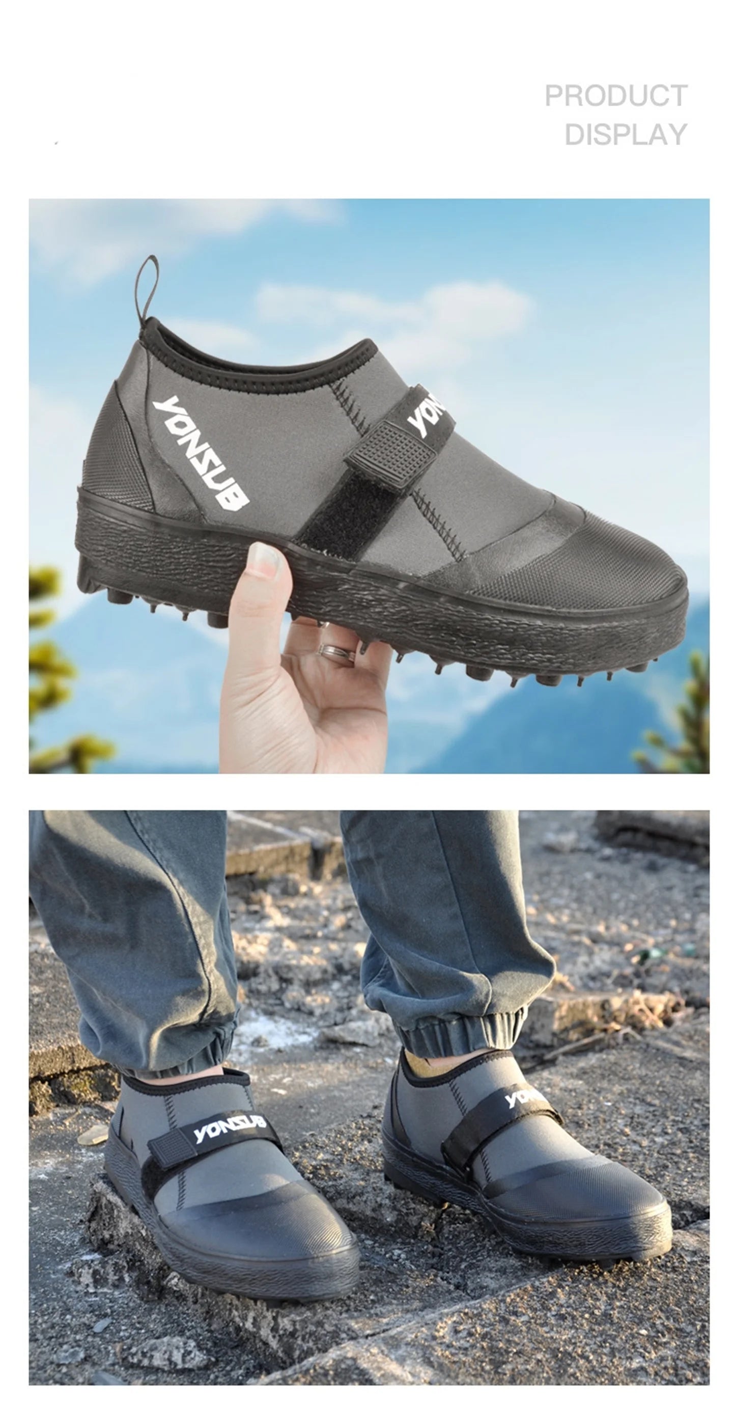 Yonsub Neoprene Adult Outdoor Rock Fishing And Reef Climbing Shoes , Sole Spikes Wear-resistant Non-Slip Wading Aqua Shoes