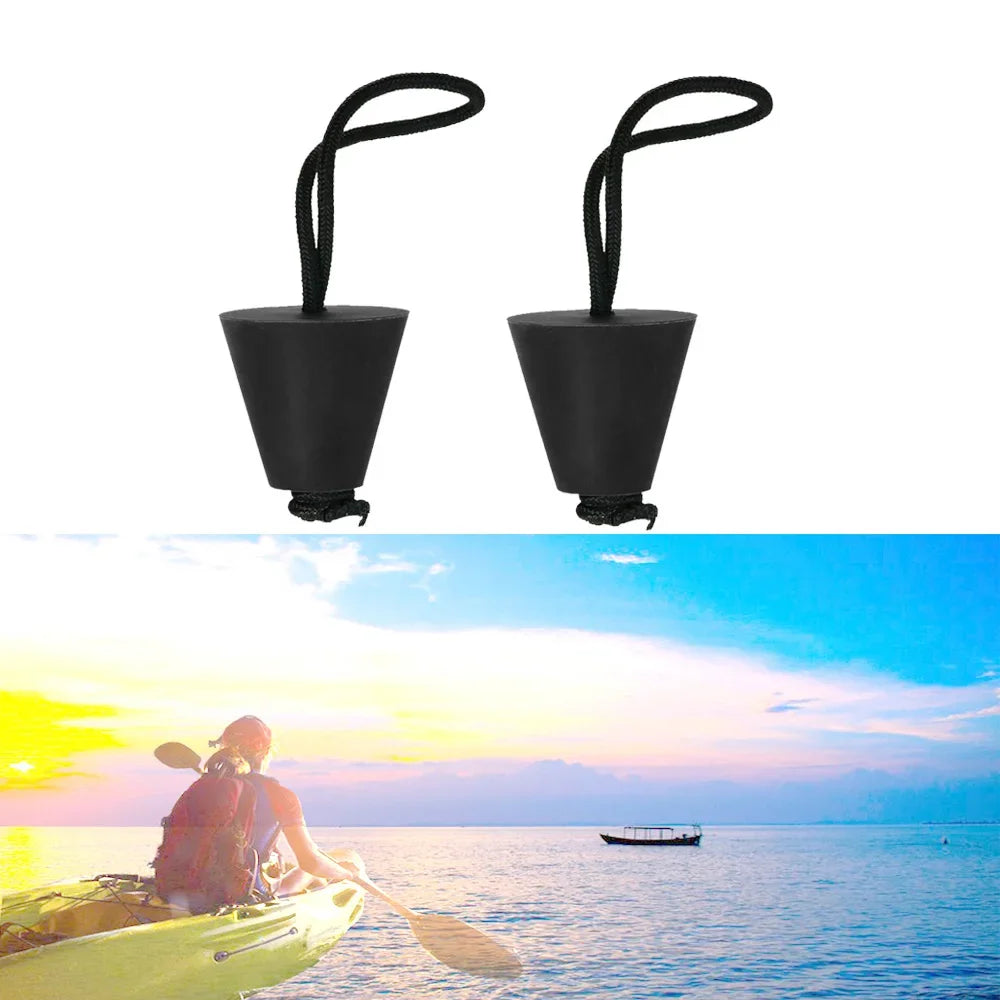 2PC kayak Canoe Marine Boat Dinghy scupper plug Drain Holes Stopper Kit with Cord Rope
