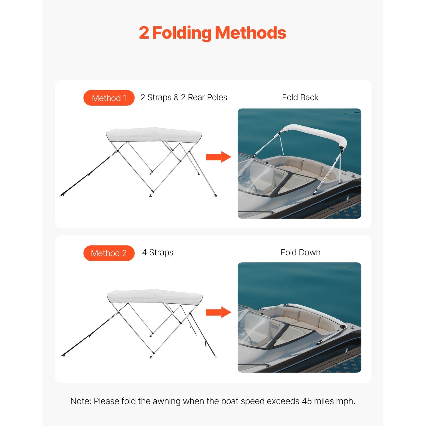 SucceBuy 3 Bow Boat Bimini Tops 600D Polyester Canopy with Aluminum Alloy Frame, Waterproof&Sun Shade Awning Canopy Fit for Boat