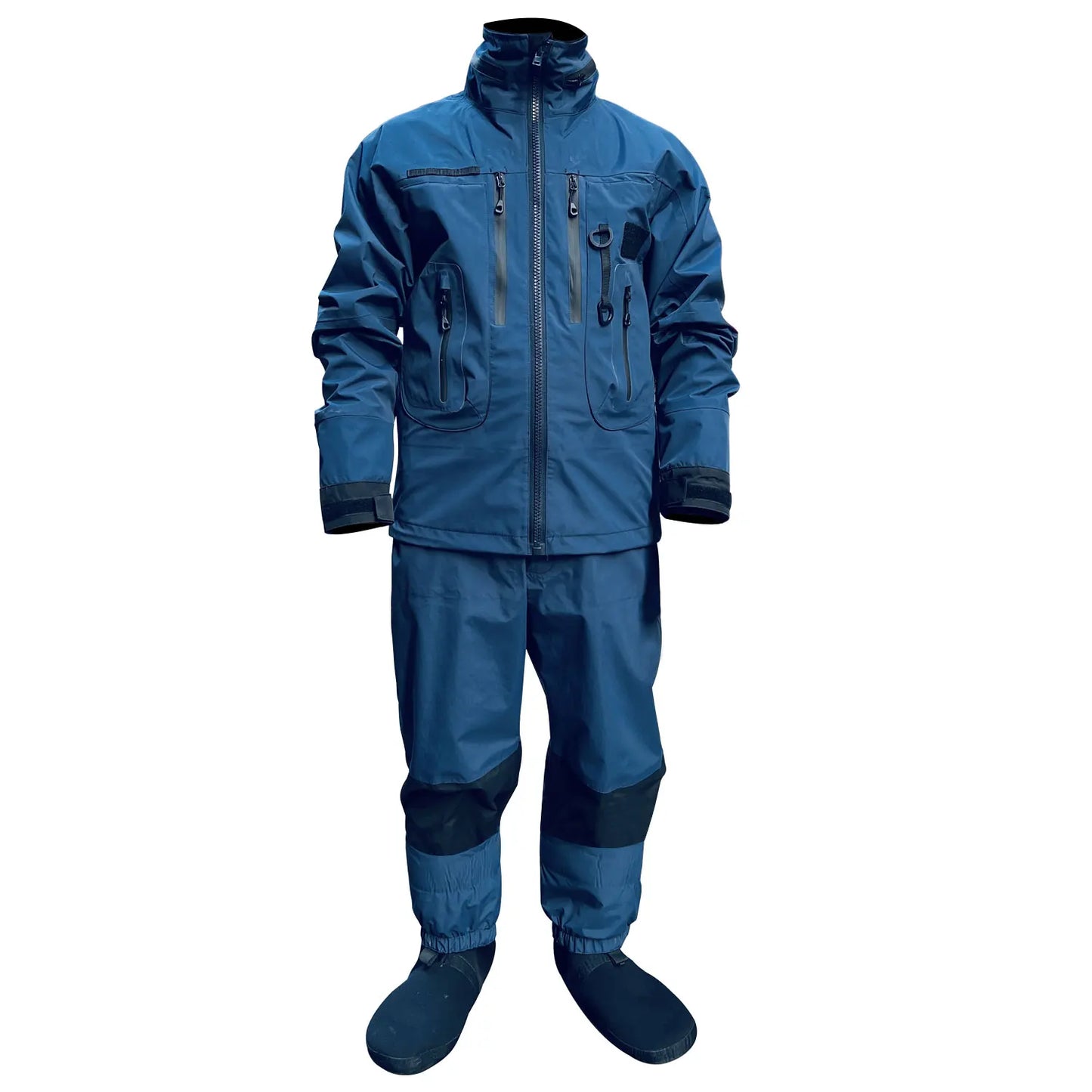 Waterproof Fishing Rain Suit Set Insulated Waist Wader and Hooded Wading Jacket Winter Sailing Clothing for Men&Women Navy Blue