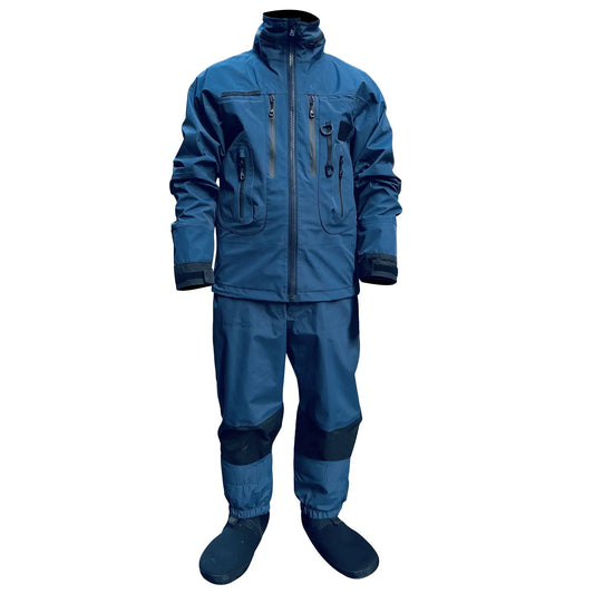 Waterproof Fishing Rain Suit Set Insulated Waist Wader and Hooded Wading Jacket Winter Sailing Clothing for Men&Women Navy Blue