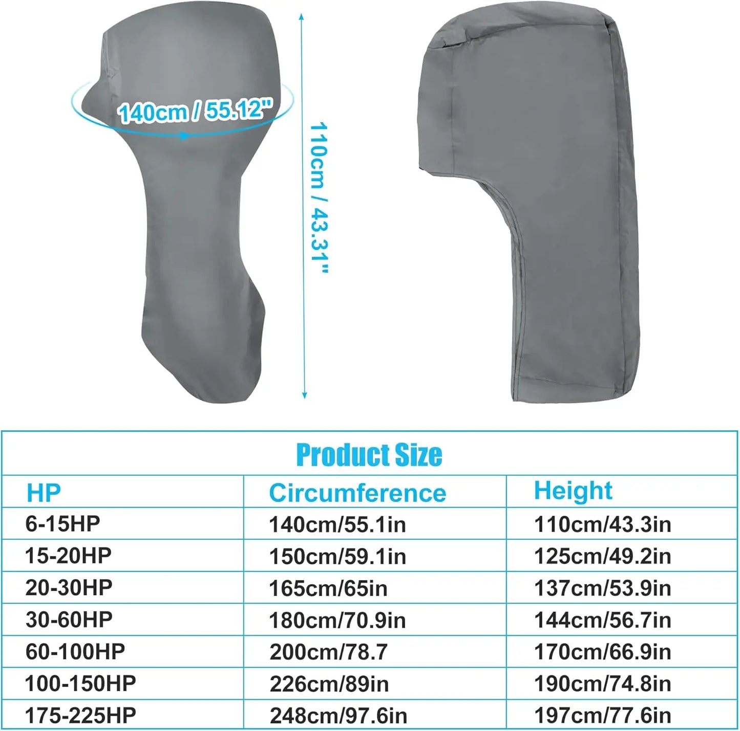Grey Universal Waterproof 6-225HP Outboard Motor Engine Boat Cover 210D Oxford Fabric Dustproof Cover Marine Engine Protector