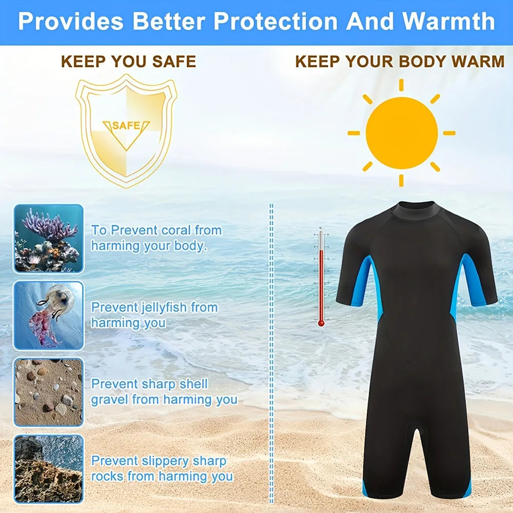 Men's Wetsuit 3mm Neoprene Short Sleeve One Piece Spring Diving Suit Back Front Zip Surfing Diving Swimming Snorkeling Kayaking