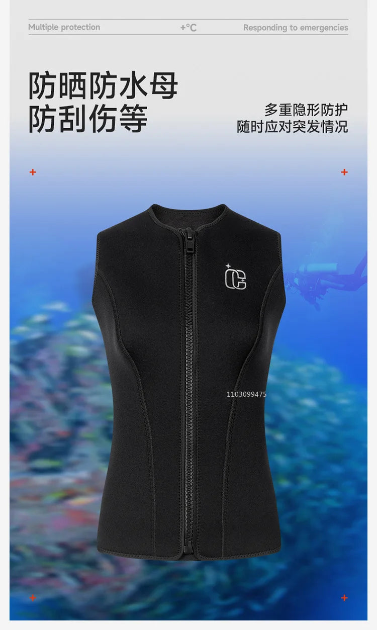 Wetsuit Vest for Men Women 3mm Front Zipper Neoprene Wet Suit Top Sleeveless Jacket for Scuba Diving Kayaking Surfing Swimming