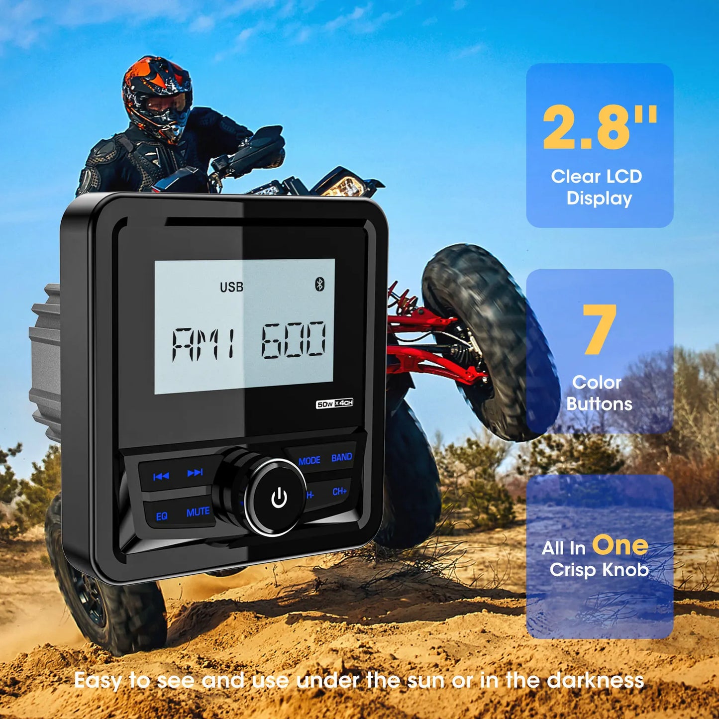 GRANDnavi Bluetooth Marine Stereo Boat Radio FM AM Digital Media Audio Player Waterproof For Yacht ATV UTV Golf Cart Motorcycle