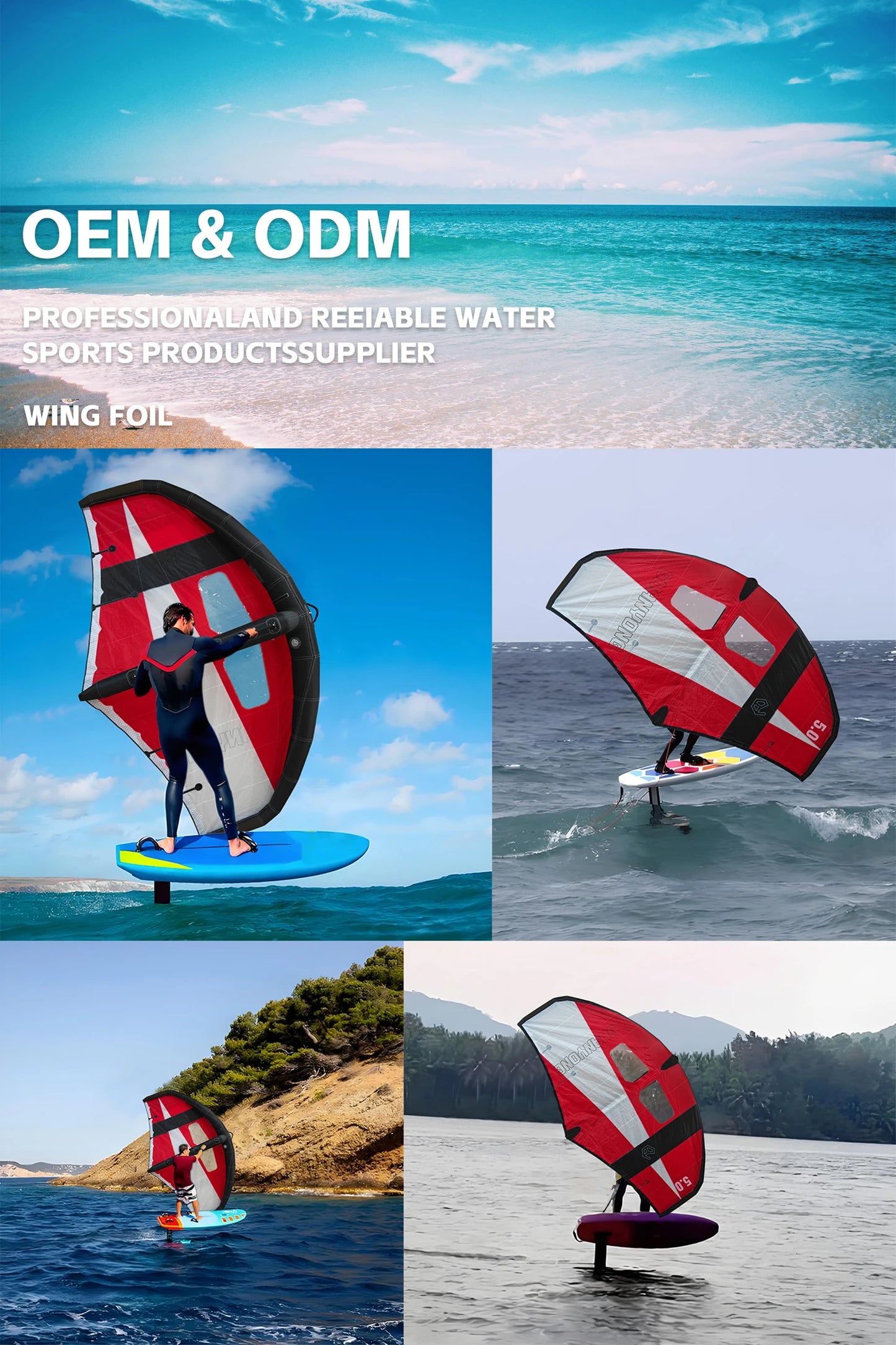 2026 Hot Sale 5M Carbon Handle Hard Inflatable Wing Foiling Favorite Surf Hydrofoil Windsurf Kite Wind Surfer Board Sail Factory