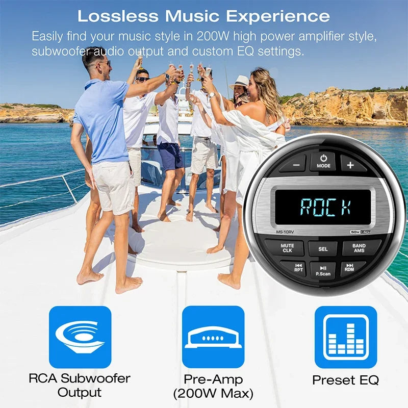 Marine Stereo Boat Radio Waterproof With Speaker Bluetooth FM AM Digital Media Audio Player For Yacht Gauge ATV UTV RV Golf Cart