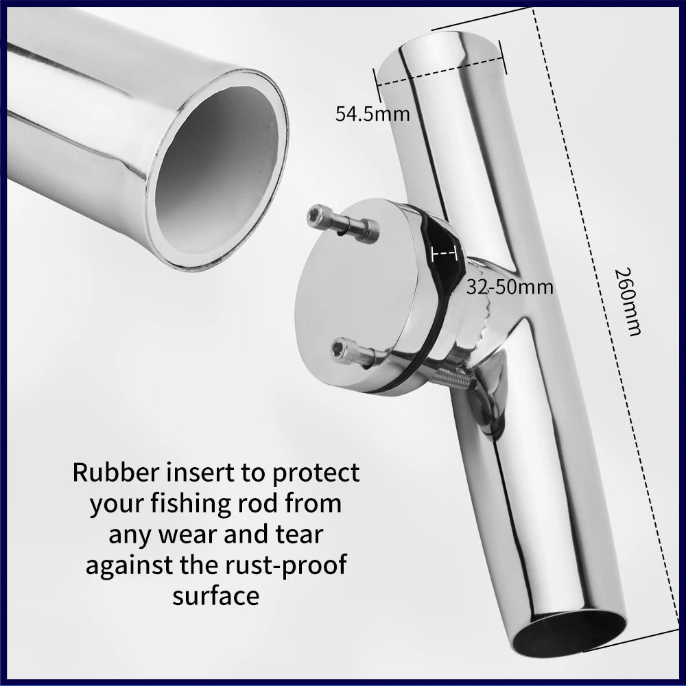 Marine Adjustable Fishing Rod Holder Stainless Steel 360 Degrees Rotation Clamp-on Rail 19-26mm/25-32mm/32-50mm Boat Accessories