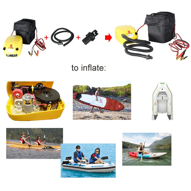 Portable Pvc Boat Pump DC12V Air Pump with Nozzles Storage Bag Support Inflation and Deflation Inflatable Kayak Accessories