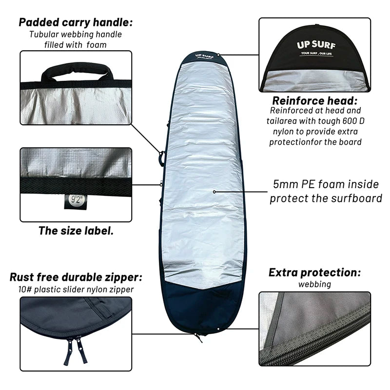 Waterproof Surfboard Bag for SUP/Longboard/Skimboard/Paddleboard - Heavy-Duty Cover with Adjustable Padded Strap, Portable Surf
