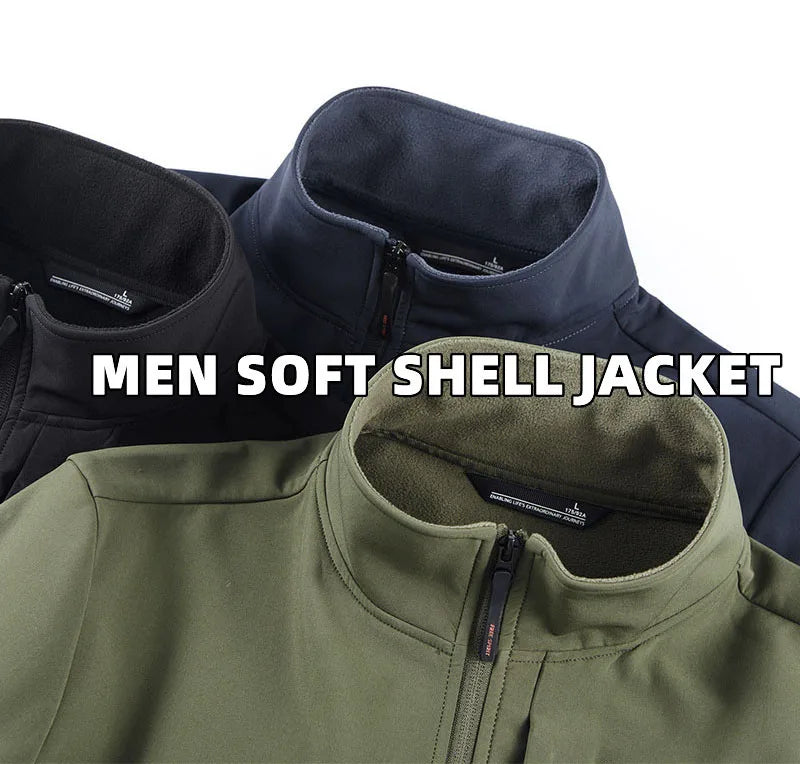 Mens Autumn Winter Tactical Soft Shell Jackets Outdoor Fleece Lined Full Zip Multi-pocket Windproof Warm Hiking Ski Safari Coats