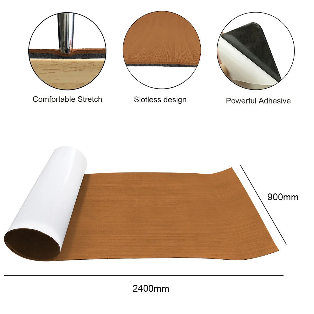 2400x900x5mm EVA Foam Faux Teak Boat Decking Mat Grey Plush Surface Self-adhesive Yacht Flooring Anti-Skid Mat Kayak Accessories