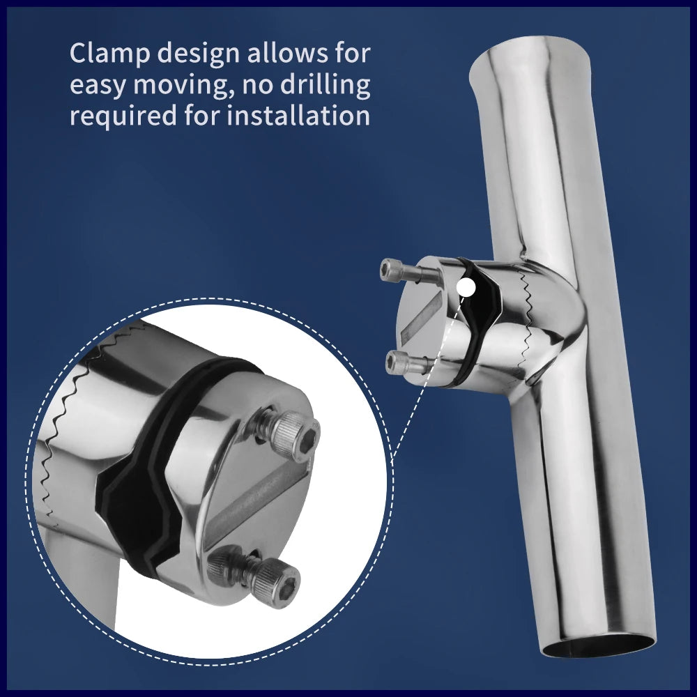 Marine Adjustable Fishing Rod Holder Stainless Steel 360 Degrees Rotation Clamp-on Rail 19-26mm/25-32mm/32-50mm Boat Accessories