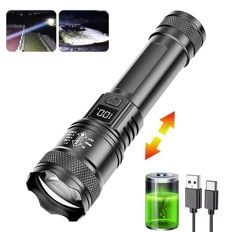 Powerful Led Flashlight Super Bright Tactical Torch Light Emergency Spotlights Telescopic Zoom Lantern Built-in Batte 18650ry