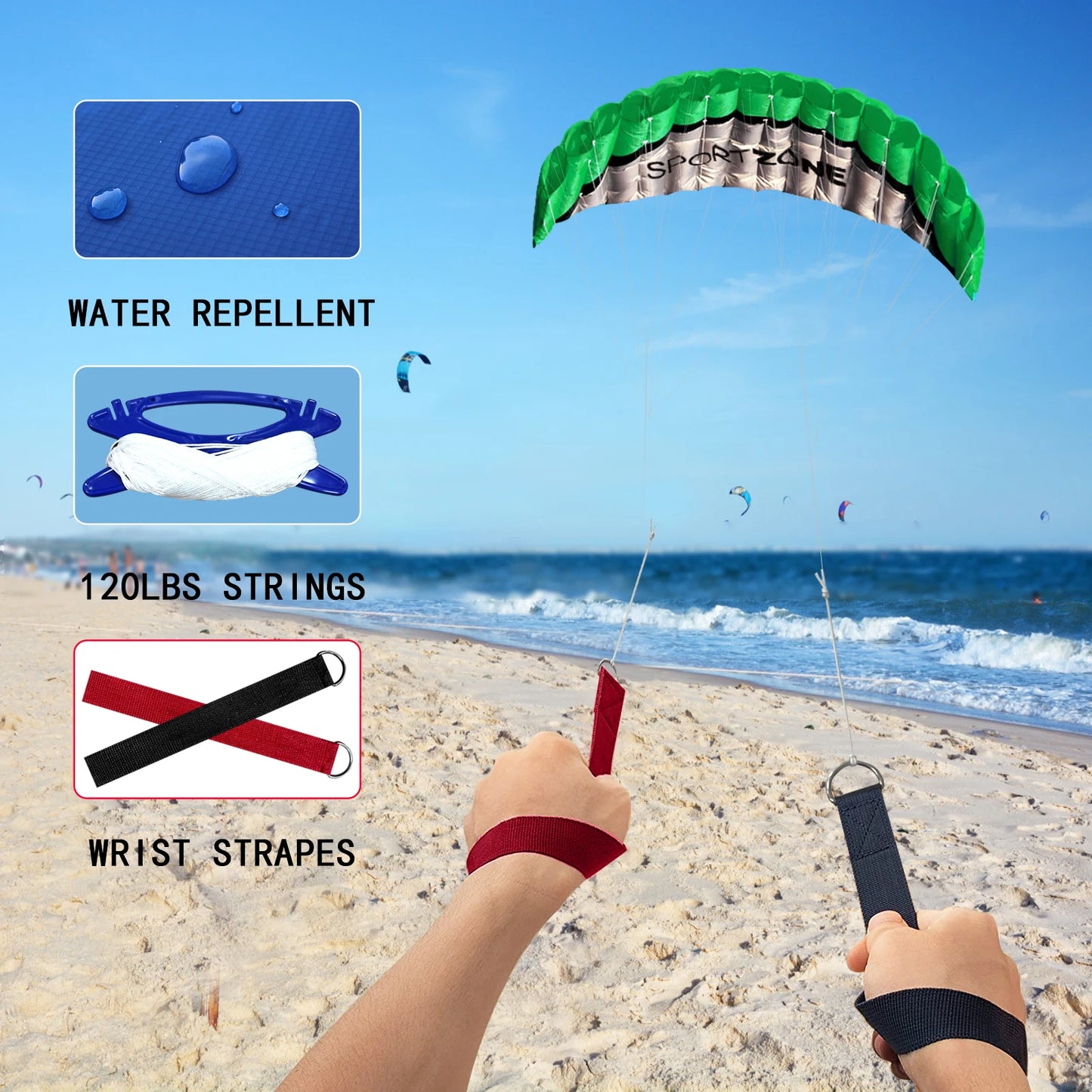 New  High Quality  2.5m Green Dual Line Parafoil Kite  WithFlying ToolsPower Braid Sailing Kitesurf Rainbow Sports Beach