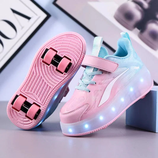 LED Roller Skate Shoes for Adults and Kids, USB Charging, Casual Running Sneakers for Boys and Girls, Outdoor Sports, Dual-Use