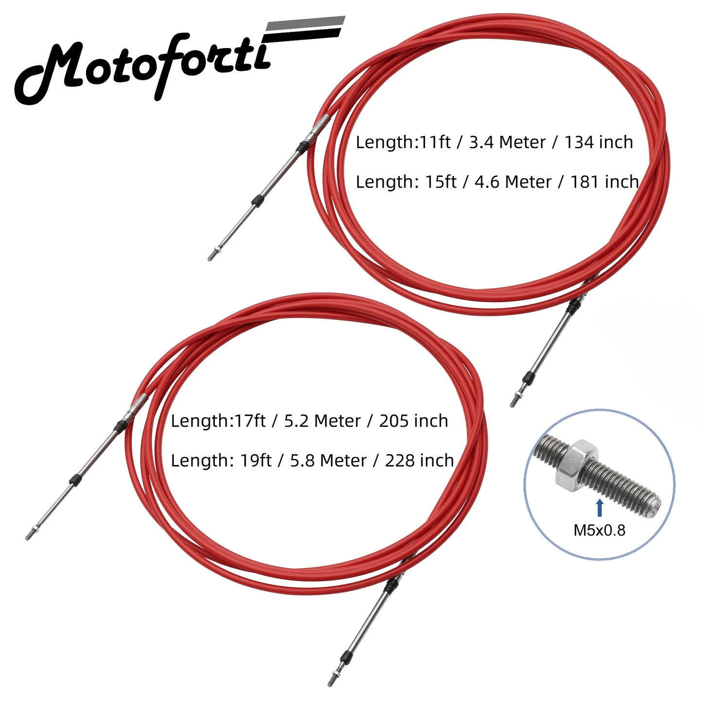 2pcs 134 181 205 228 Inch Marine Throttle Shift Remote Control Box Cable for Outboard Engine Boat Motor Steering System Red
