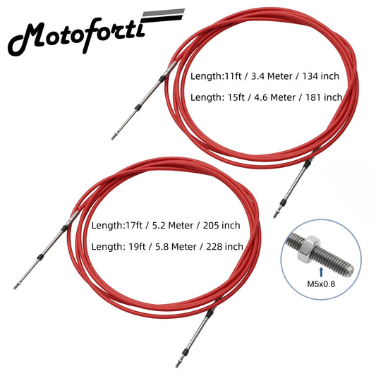 2pcs 134 181 205 228 Inch Marine Throttle Shift Remote Control Box Cable for Outboard Engine Boat Motor Steering System Red