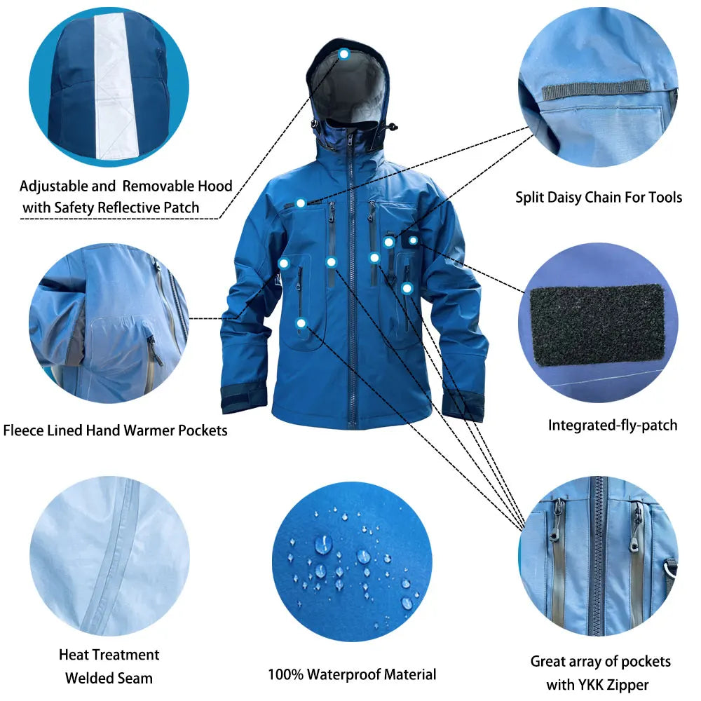 Waterproof Fishing Rain Suit Set Insulated Waist Wader and Hooded Wading Jacket Winter Sailing Clothing for Men&Women Navy Blue