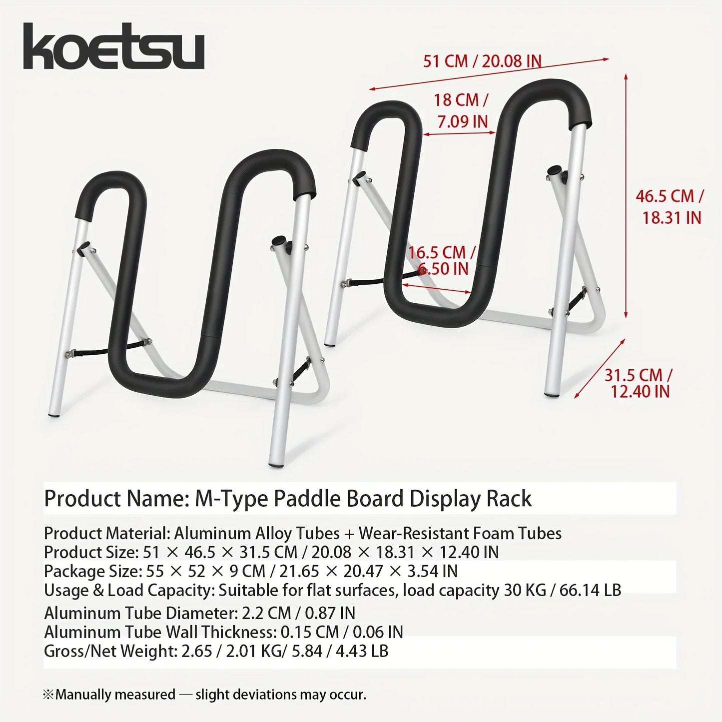KOETSU-M Shaped Paddle Board, Kayak Display Stand, Aluminum Alloy Tubes, Foam Padding, Anti Scratch, Anti Bump,  2 Pack