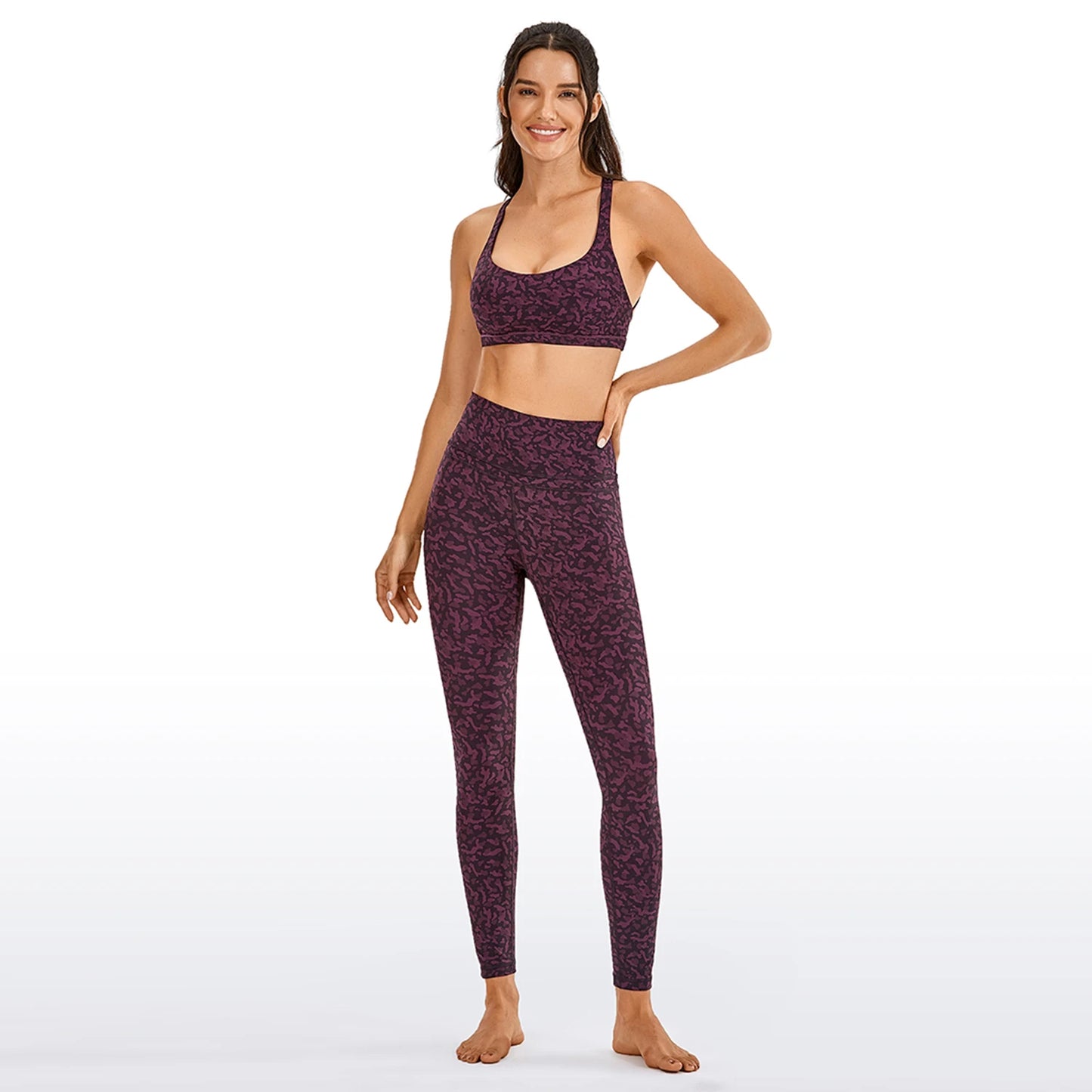 Crz yoga feminino nu sentindo cintura alta calças de yoga apertadas leggings de treino de fitness com alta elasticidade-25 polegadas