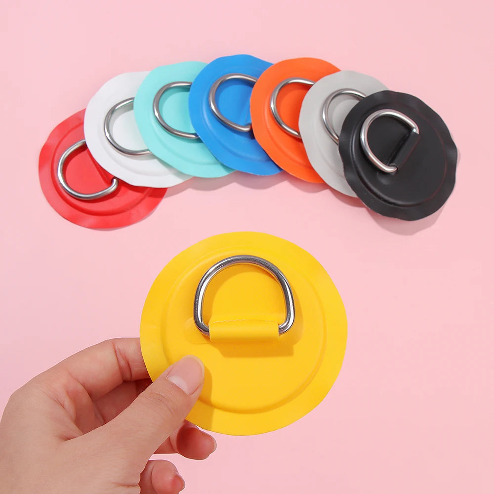 1/4Pcs 8cm Surfboard Dinghy Boat PVC Patch With Stainless Steel D Ring Deck Rigging Sup Round Ring Pad Boat Kayaking Accessorie