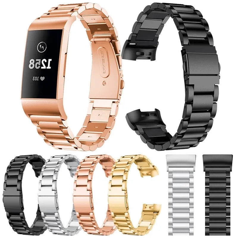 Pulseira de relógio para fitbit charge 6 5, pulseira de metal em aço inoxidável, pulseira para ajuste bit charge6 5, cinto de relógio inteligente