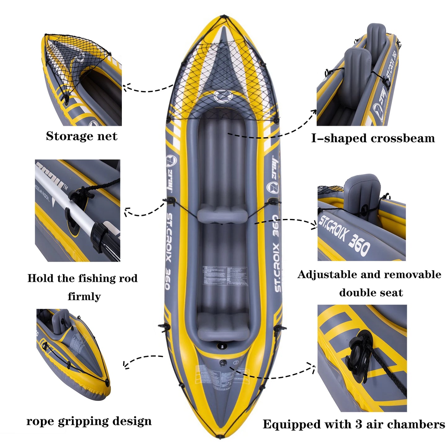RAMYPOKET Inflatable Kayak  For 2 persons,Inflatable Boat With Robust PVC Outer Shel,350×78×52cm，Includes 2 Aluminum Paddles