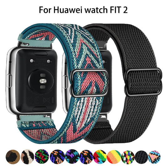 Scrunchie banda para huawei relógio ajuste 2 cinta acessórios smartwatch elástico náilon loop pulseira correa huawei relógio fit2 banda