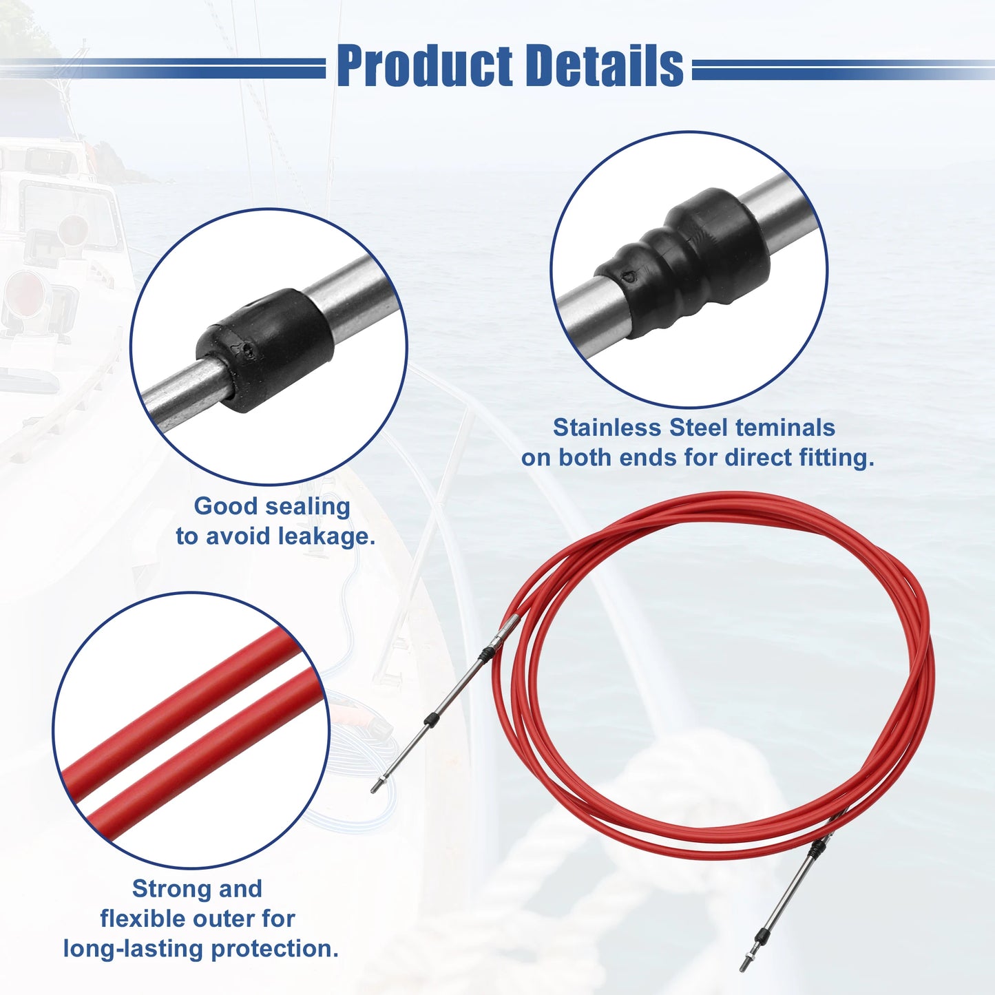 2pcs 134 181 205 228 Inch Marine Throttle Shift Remote Control Box Cable for Outboard Engine Boat Motor Steering System Red