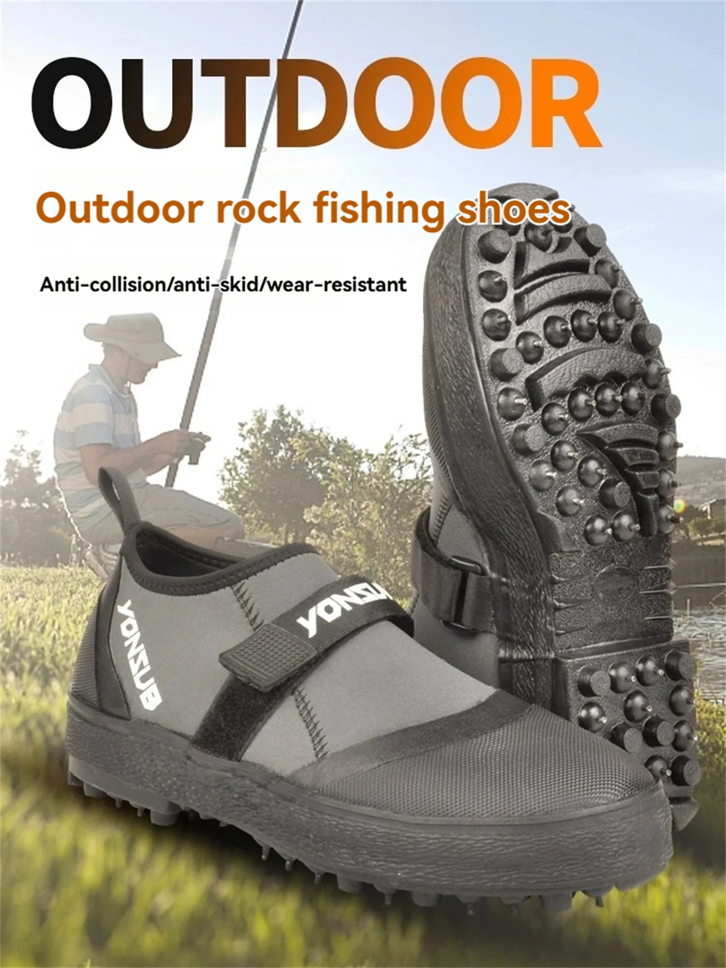 Yonsub Neoprene Adult Outdoor Rock Fishing And Reef Climbing Shoes , Sole Spikes Wear-resistant Non-Slip Wading Aqua Shoes