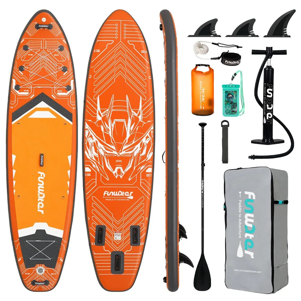 FunWater SUPFW50A 11'6" Inflatable SUP Board 200kg Capacity | Triple Fin System, Anti-Slip EVA Deck & Bungee - 13.3kg for Surf a