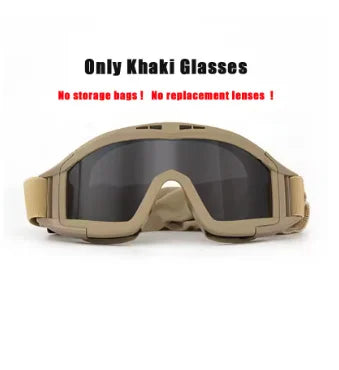 Goggles 3 lenses windproof dustproof shooting off-road motorbike mountain riding hiking glasses safety UV protection