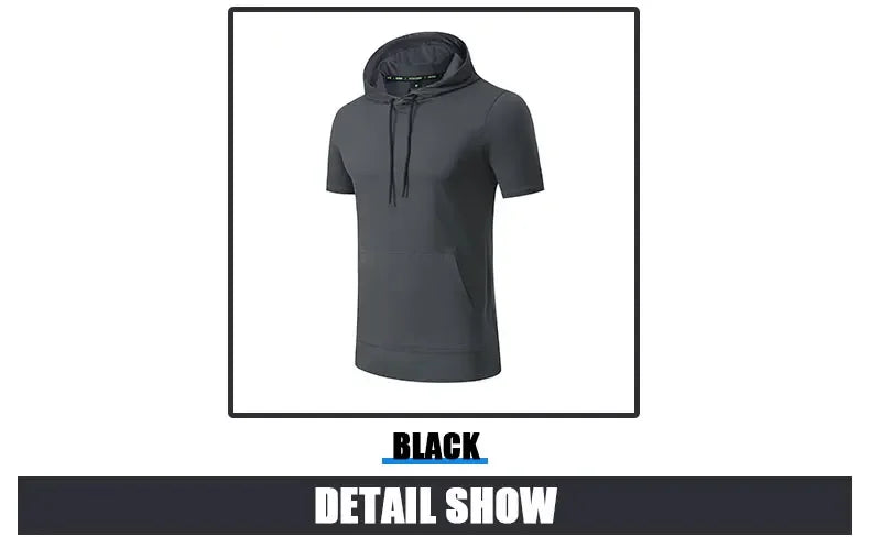 Mens Hoodies Sweatshirts Short Sleeve Tight Sports Jogging Compression Hoodie Outdoor Leisure Tees Casual Solid Color Hoody