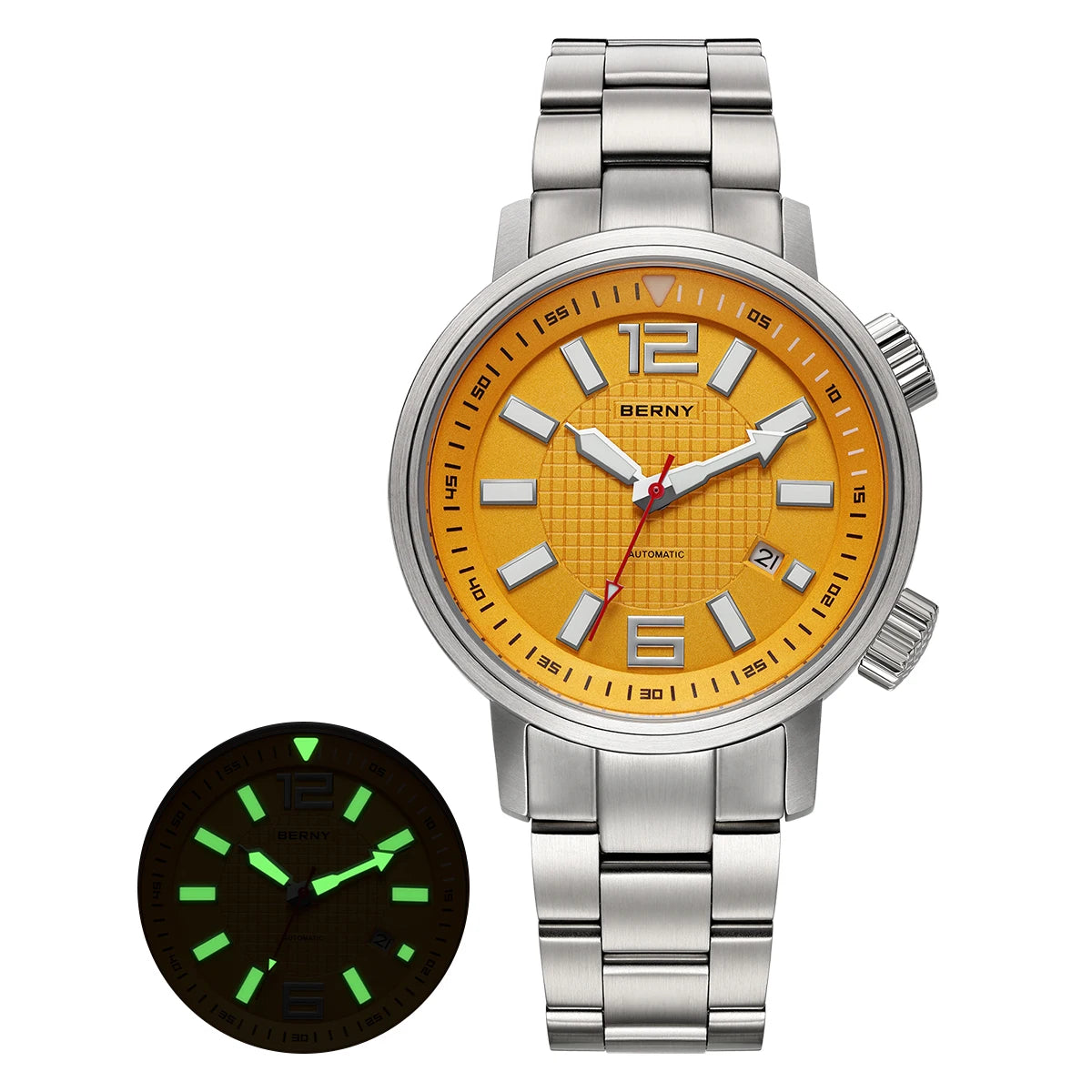 BERNY Automatic Diver Watch for Men Super Luminous Sapphire Miyota 8215 Compressor 20ATM Swimming Scuba Diving Sports Man Watch