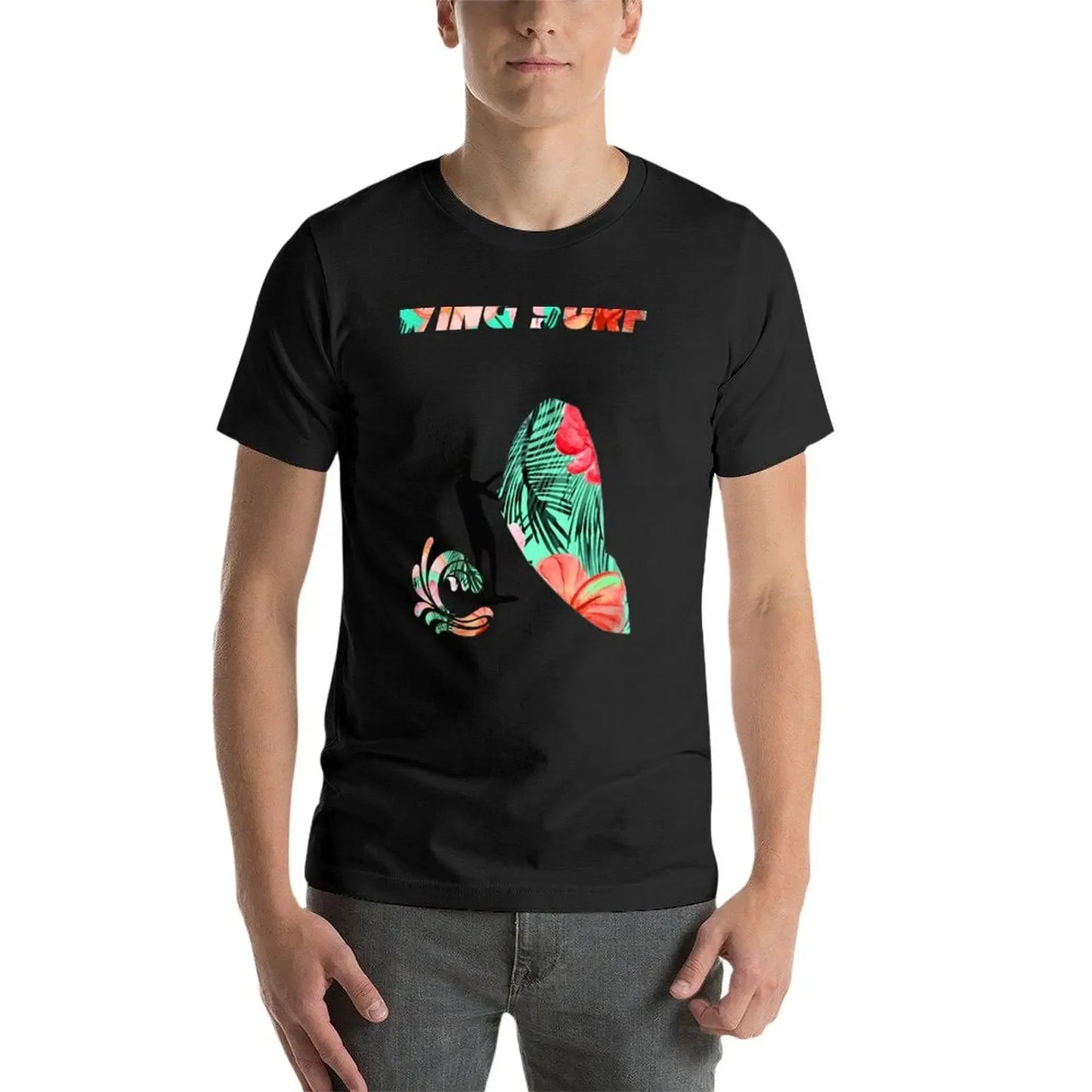 Wing surfing wingsurfing on watercolor skiair silhouette background T-Shirt anime tshirt mens graphic t-shirts anime
