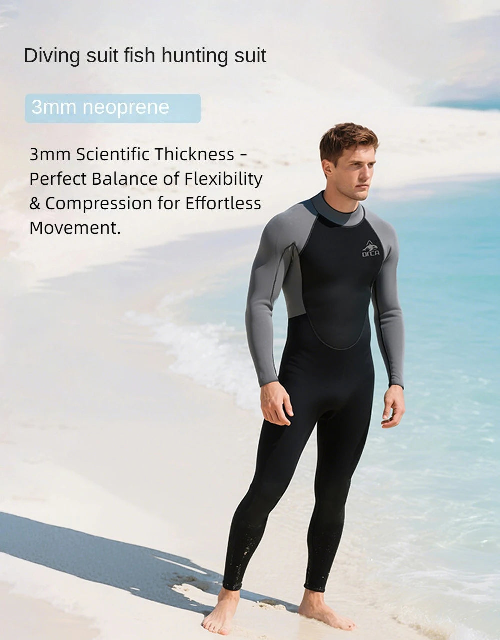 3MM Wetsuits Men Neoprene Diving Surfing Swimming Full Suits Cold Water Keep Warm Zipper Water Sports Full Diver Suit