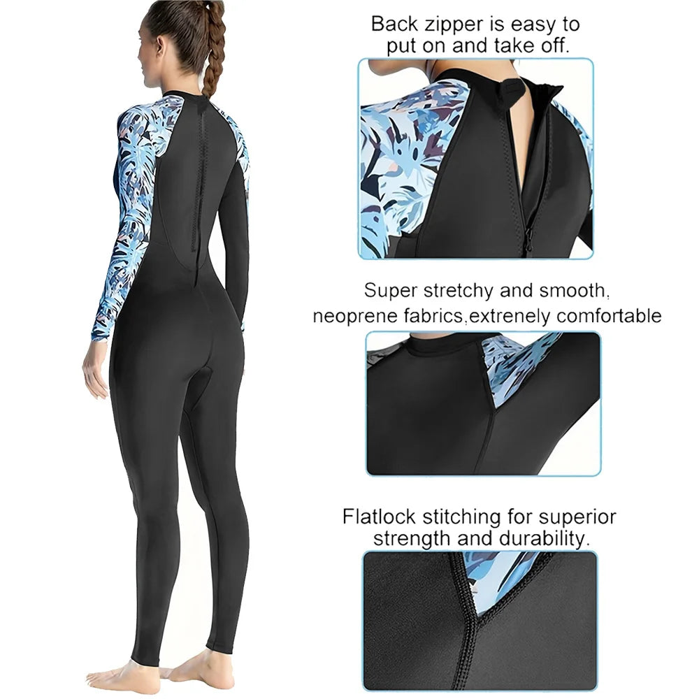 Women Wetsuit 3mm Neoprene One-Piece Diving Suit Swimsuit Keep Warm Long Sleeves Surfing Swimming Diving Kayaking Freediving