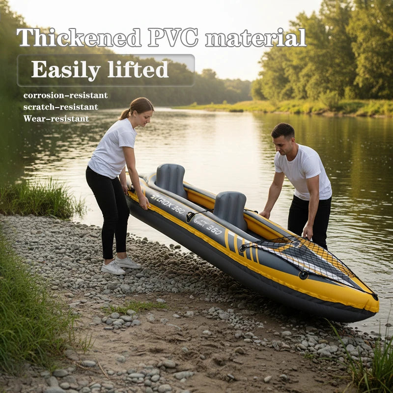 RAMYPOKET Inflatable Kayak  For 2 persons,Inflatable Boat With Robust PVC Outer Shel,350×78×52cm，Includes 2 Aluminum Paddles