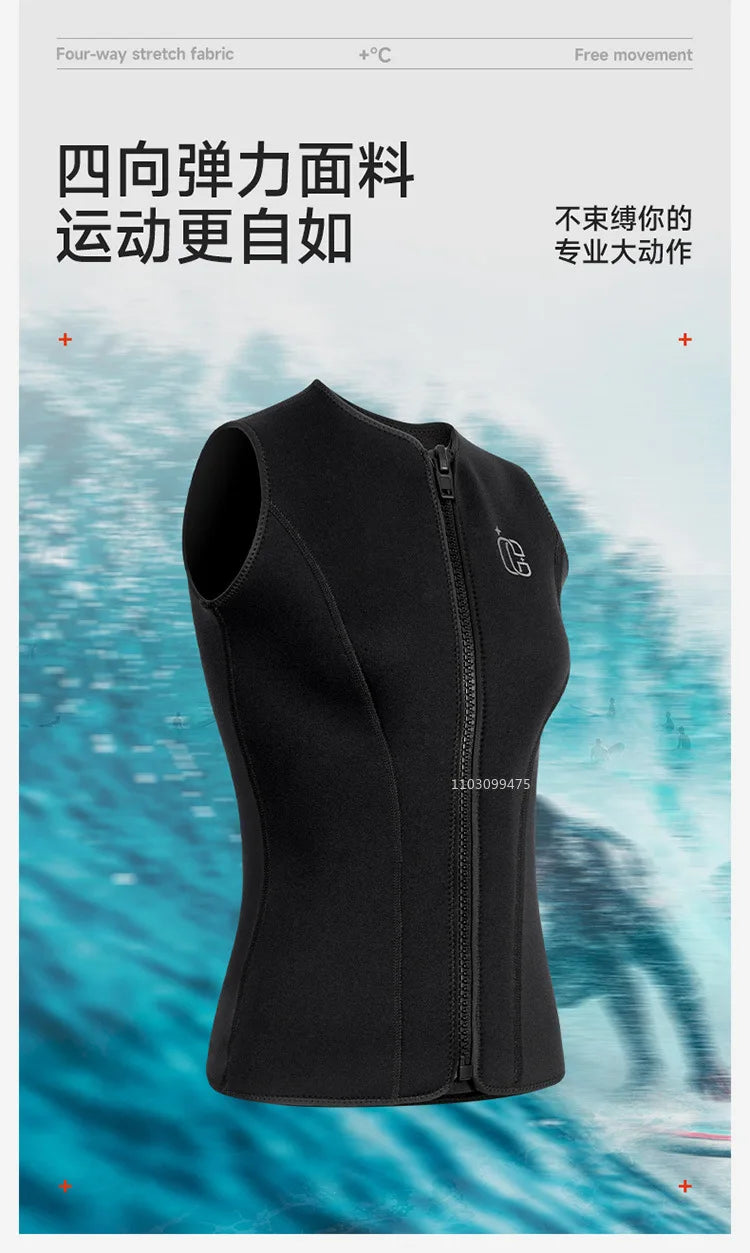 Wetsuit Vest for Men Women 3mm Front Zipper Neoprene Wet Suit Top Sleeveless Jacket for Scuba Diving Kayaking Surfing Swimming