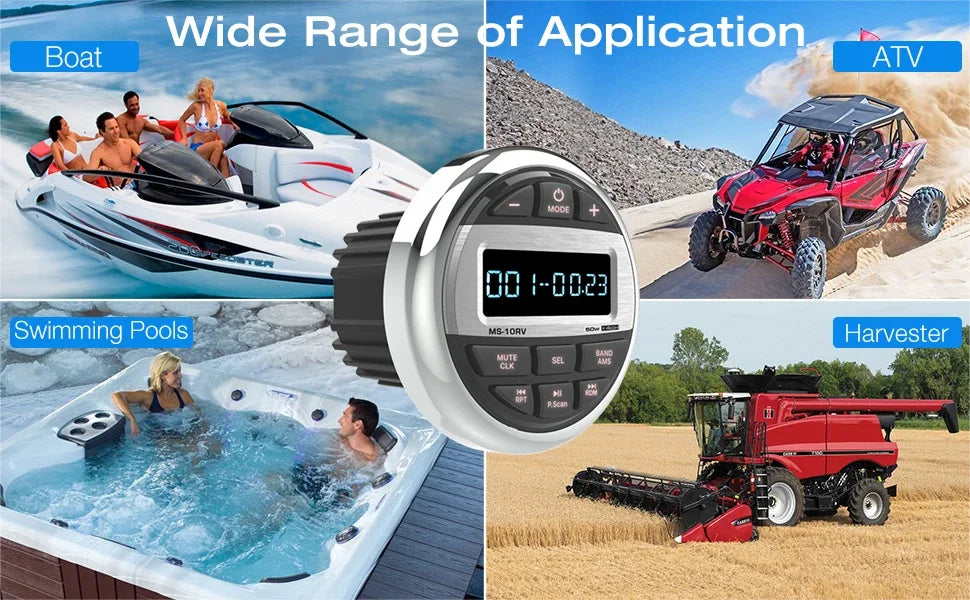 Marine Stereo Boat Radio Waterproof With Speaker Bluetooth FM AM Digital Media Audio Player For Yacht Gauge ATV UTV RV Golf Cart