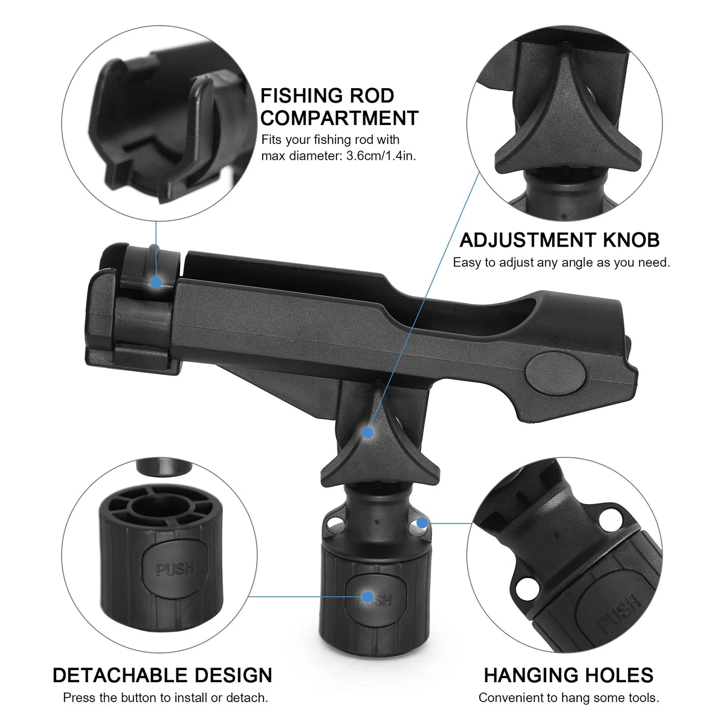 Fishing Rod Holder Adjustable Fishing Pole Holder with Plastic Kayak Rail Kayak Mount Track