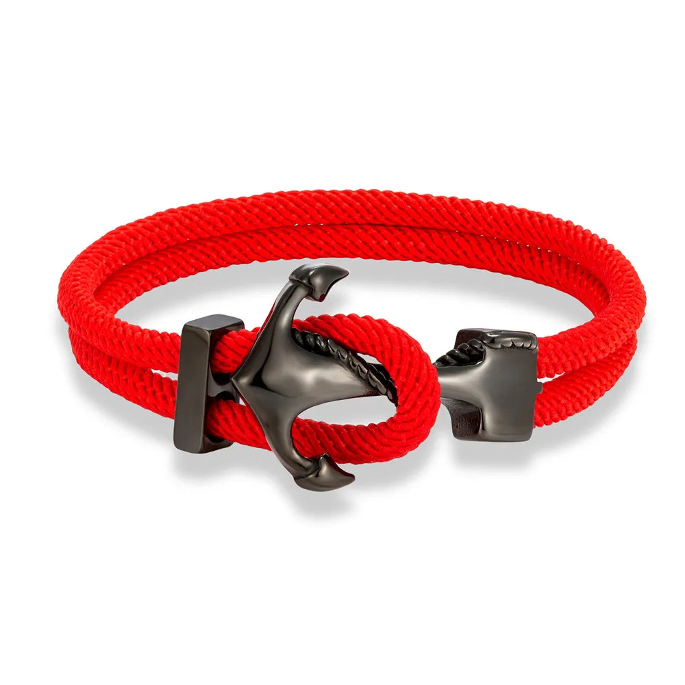 MKENDN Navy Anchor Bracelets Men Double strand Nautical Rope Bracelet Women Black Stainless Steel Surfer Sport Hook