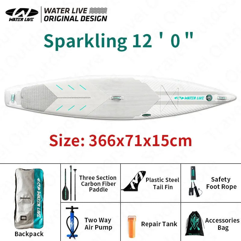 WATER LIVE Sparkling 12’ 0" Inflatable Surfing Board Pointed Design Cruise Travel Paddle Board With Safety Rope 12’ 0"x28"x6"