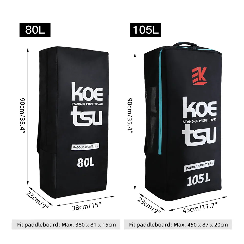 KOETSU 80L/ 105L Travel Backpack for Inflatable Paddleboard SUP Stand Up Board Carrying Bag Sap Surf Board Backpack