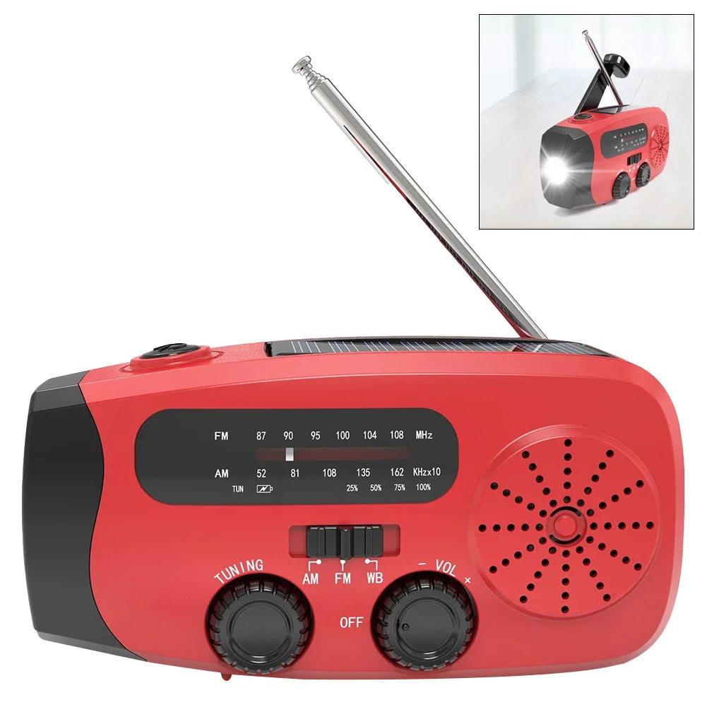 Portable Phone Charger with LED Lights Solar Hand Crank Radio USB Charged & Solar Power Multifunctional for Camping Emergency