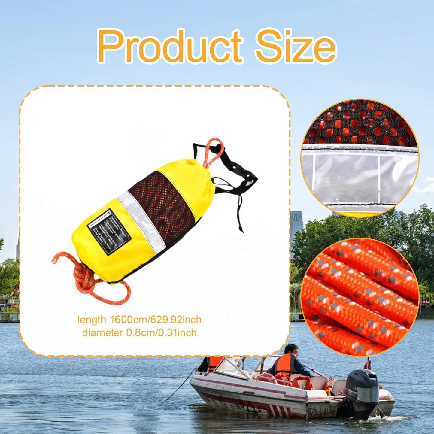 Water Throw Bag Boat Rope Floating Throwing Rope Throwing Line for Rafting Ice Fishing Canoeing Buoyant Dinghy Boating