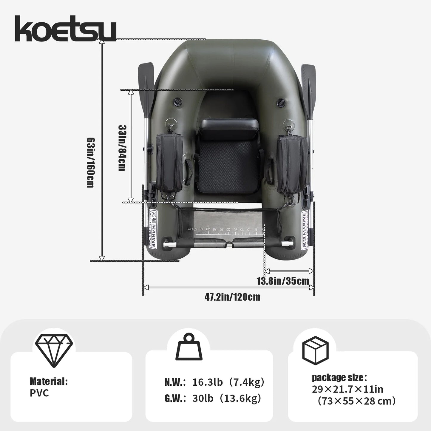 KOETSU Excellent Inflatable Bass Boat - Perfect for Lure Casting & Freshwater Fishing Lightweight Inflatable Lure Craft