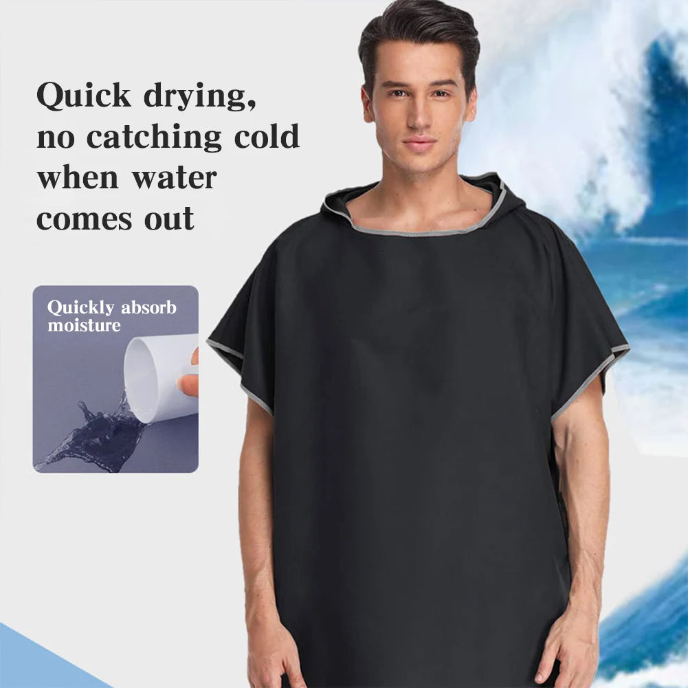 Unisex Surf Poncho Quick Dry Microfiber Bathrobe Poncho Surfer Robe Surf Hooded Towel for Surfing Swimming Diving